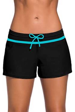 Acfoda Badehose Damen Badeshorts Boardshorts Sommer Frauen Schnell Trocknend Strand Schwimm Surfing Wassersport Shorts Schwarz Blau XXL von Acfoda