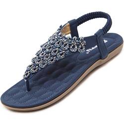 Acfoda Bohemian Sandalen Zehentrenner Damen Sommer Schuhe mit Weich Fußbett Flach Freizeit Flip Flops Frauen, 40 EU, C Blau von Acfoda