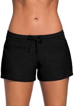 Acfoda Damen Badeshorts Kurze Badehose Schwimmshorts Frauen Schwimmhose Sommer Schnell Trocknendes Wassersport Hose Wassersport Strand Shorts Boardshorts Bikinihose mit UV Schutz Schwarz 42-44 von Acfoda