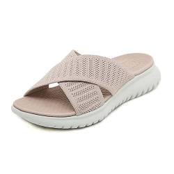 Acfoda Sandalen Damen Sommer Bequeme Pantoletten Leichte Hausschuhe Weiche Latschen Casual Schlappen Elegant Slipper Hausschlappen Sandale mit Fussbett Rosa 37 von Acfoda