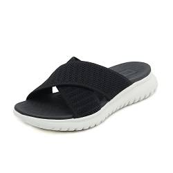 Acfoda Sandalen Damen Sommer Bequeme Pantoletten Leichte Hausschuhe Weiche Latschen Casual Schlappen Elegant Slipper Hausschlappen Sandale mit Fussbett Schwarz 42 von Acfoda