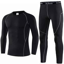 Acfoda Skiunterwäsche Herren Set Thermo Unterwäsche Männer Winter Motorrad Funktionsunterwäsche Warm Funktionswäsche Ski Thermowäsche Atmungsaktiv Lange Thermounterhemd Thermounterhose Schwarz XXL von Acfoda