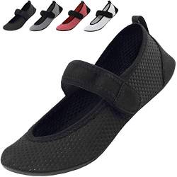 Barfussschuhe Frauen mit Klettverschluss Weiche Badeschuhe Herren Schnell Trocknend Wasserschuhe Damen Aqua Strand Schuhe Männer Leicht Verstellbar Schwarz Gr.44/45 von Acfoda