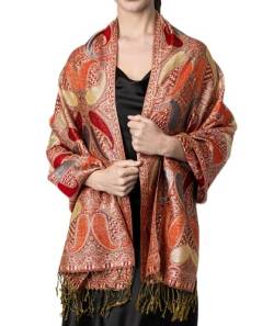 Achillea Pashmina-Schal für Damen, Paisley-Muster, glitzernd, metallisch - Rot - Einheitsgröße von Achillea