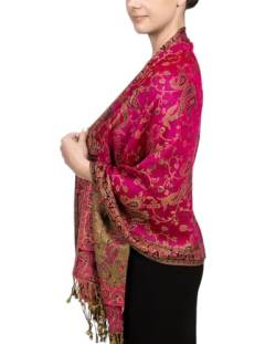 Achillea Pashmina-Schal mit Fransen, weich, seidig, wendbar, Paisleymuster, Fuchsia von Achillea