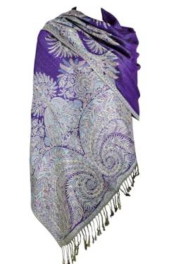 Achillea Pashmina-Schal mit Fransen, weich, wendbar, Paisleymuster, violett von Achillea