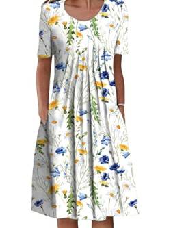 Achinel Damen Floral Print Midi Kleider Damen Tunika Rundhals T Shirt Kleid Einfach Lose Sommer Sundress Boho Bohemian Kleid, Nein. 2 Farben, X-Large von Achinel