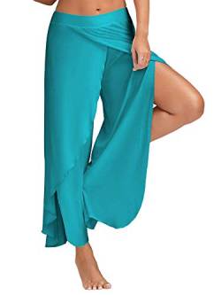 Achinel Damen Split Wide Leg Yoga Hose Harem Hippie Hose Damen Baggy Stretch Lounge Pants Tanzhose Hellblau L von Achinel