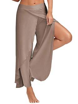 Achinel Damen Split Wide Leg Yoga Hose Harem Hippie Hose Damen Baggy Stretchy Loungehose Tanzhose Hellbraun L von Achinel