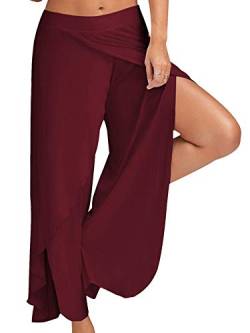 Achinel Damen Split Wide Leg Yoga Hose Harem Hippie Hose Damen Baggy Stretchy Loungehose Tanzhose Weinrot L von Achinel