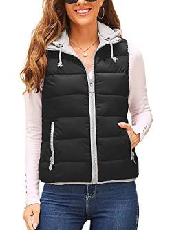 Achinel Damen Übergangsjacke leichte Steppweste Armellose Weste Winter Jacke Hoodie Zipper Padded Gilet Women Warm Jacket Coat Outwear 3XL Schwarz von Achinel