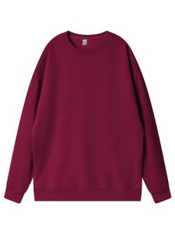 Achinel Damen Zur Seite Fahren Lange Ärmel Sweatshirts Einfarbig Sweatshirt Lässig Rundhalsausschnitt Pullover-Oberteile Frauen Arbeiten Rotwein S von Achinel