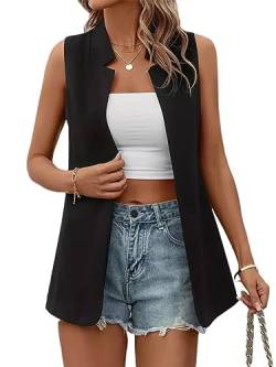 Achinel Frauen Blazer Weste Vorderseite offen Strickjacke Einfarbig Normale Passform Ärmellos Oberbekleidung Damen Geschäft Schwarz XXL von Achinel