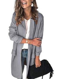 Achinel Frauen Businessjacken Revershals Einfarbig Strickjacke Blazer Damen Lange Ärmel Mantel Büro Grau M von Achinel