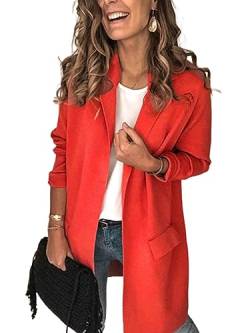 Achinel Frauen Businessjacken Revershals Einfarbig Strickjacke Blazer Damen Lange Ärmel Mantel Büro Rot XL von Achinel