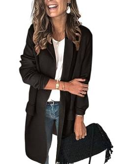 Achinel Frauen Businessjacken Revershals Einfarbig Strickjacke Blazer Damen Lange Ärmel Mantel Büro Schwarz L von Achinel