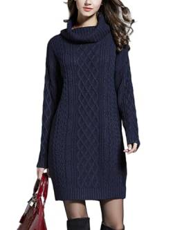 Achinel Frauen Mini -Kleider Klobiger Pullover Kleid Lange Ärmel -Springer Kabelstrick Rollkragen Kleider Damen Winter Dunkelblau XXL von Achinel