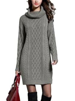 Achinel Frauen Mini -Kleider Klobiger Pullover Kleid Lange Ärmel -Springer Kabelstrick Rollkragen Kleider Damen Winter Grau L von Achinel