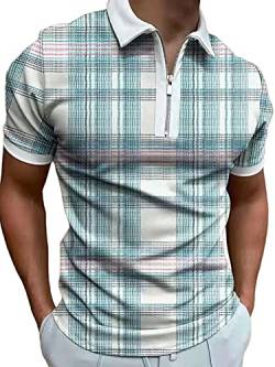 Achinel Herren-Polo-Shirts mit Reißverschluss, kurzärmelig, für Golf, Tennis, lässiges Revers, Hellblau / Weiß, M von Achinel