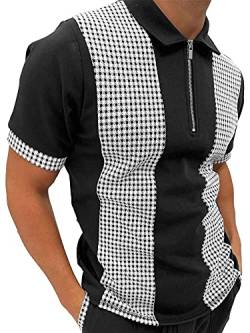 Achinel Herren-Polo-Shirts mit Reißverschluss, kurzärmelig, für Golf, Tennis, lässiges Revers, Schwarz , XXL von Achinel