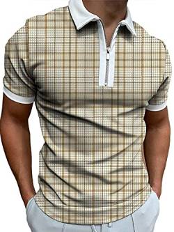 Achinel Herren-Polo-Shirts mit Reißverschluss, kurzärmelig, für Golf, Tennis, lässiges Revers, kariert, M von Achinel