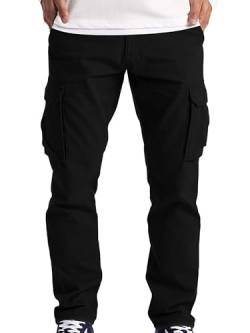 Achinel Männer Frachthosen Gerade geschnitten Unterteile Einfarbig Taktische Hose Tailliert Mittlere Taille Militärhose Herren Arbeiten Schwarz 4XL von Achinel