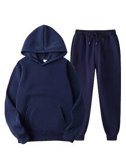 Achinel Männer Trainingsanzug Einfarbig 2 -teiliges Hoodie Lange Ärmel Hoodies und Sweatpant Set Normale Passform Mit Kapuze Jogger setzt Herren Betrieb Marine L von Achinel