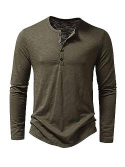 Achinel Tshirt Henley Baumwolle Hemd Langarmshirt Basic Longshirt Longsleeve T-Shirt für Männer Regular Fit Hemd Langarm Armeegrün M von Achinel