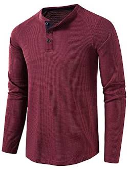 Achinel Tshirt Henley Hemd Langarmshirt Knopf Longshirt Waffle Longsleeve T-Shirt für Männer Regular Fit Hemd Langarm Rotwein XL von Achinel