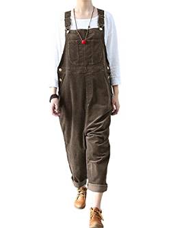 Damen Overalls Baggy Verstellbarer Riemen Jumpsuit Playsuit Herbst Winter Cordhose Hose Ärmellos Latzhose mit Taschen, Kaffeebraun, L von Achinel