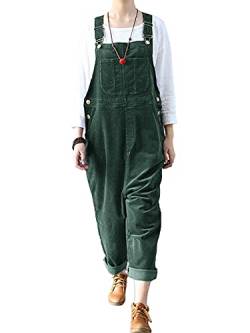 Damen Overalls Baggy Verstellbarer Riemen Jumpsuit Playsuit Herbst Winter Cordhose Hose Ärmellos Latzhose mit Taschen, grün, XL von Achinel