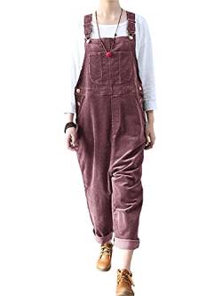 Damen Overalls Baggy Verstellbarer Riemen Jumpsuit Playsuit Herbst Winter Cordhose Hose Ärmellos Latzhose mit Taschen, rot, S von Achinel