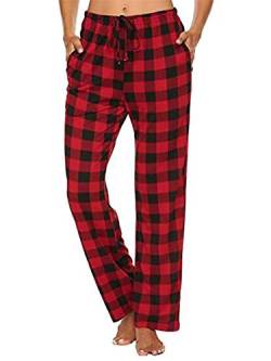 Damen Pyjamahose Kariert Bedruckt Damen Plaid Pyjama Hose Casual Nachtwäsche Nachtwäsche Lounge Hose, rot, L von Achinel