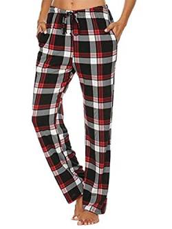 Damen Schlafanzughose Kariert Bedruckt Damen Plaid Schlafanzughose Casual Nachtwäsche Loungehose Gr. L, schwarz / rot von Achinel