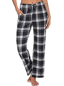 Damen Schlafanzughose Kariert Bedruckt Damen Plaid Schlafanzughose Casual Nachtwäsche Loungehose Gr. M, Schwarz von Achinel