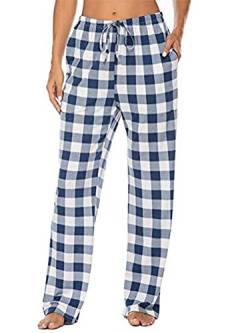 Damen Schlafanzughose Kariert Bedruckt Damen Plaid Schlafanzughose Casual Nachtwäsche Loungehose Gr. M, blau von Achinel