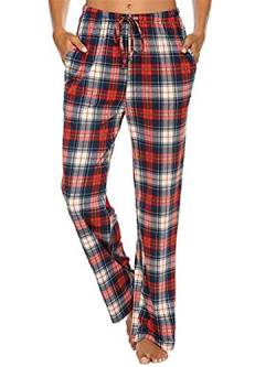 Damen Schlafanzughose Kariert Bedruckt Damen Plaid Schlafanzughose Casual Nachtwäsche Loungehose Gr. S, Rotes Karo von Achinel