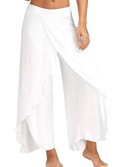 Damen Split Wide Leg Yoga Hose Harem Hippie Hose Damen Baggy Stretch Lounge Pants Tanzhose Weiß L von Achinel