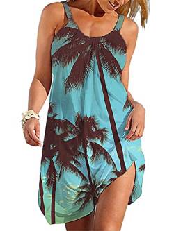 Damen Strand Minikleid Sommer Ärmellos Trägerkleider Bikini Badeanzug Cover Up Kleid Baggy Beachwear Party Urlaub Sommerkleid, Kokosbaum, XXX-Large von Achinel