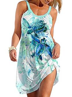 Damen Strand Minikleid Sommer Ärmellos Trägerkleider Bikini Badeanzug Cover Up Kleid Baggy Beachwear Party Urlaub Sommerkleid, Meeresschildkröte, 54 von Achinel