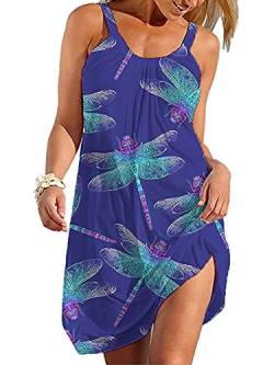 Damen Strand Minikleid Sommer Ärmellos Trägerkleider Bikini Badeanzug Cover Up Kleid Baggy Beachwear Party Urlaub Sommerkleid, libelle, 4X-Large von Achinel