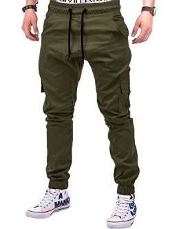 Herren Elastische Taille Sweatpants Casual Sport Hose Jogger Trainingshose Bodybuilding Workout Laufen Gym Pants Multi-Pocket Gr. 36-41, armee-grün von Achinel