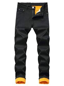 Herren Fleece Gefüttert Jeans Denim Hose Winter Warm Dicke Hose mit Taschen, Schwarz , 44 von Achinel