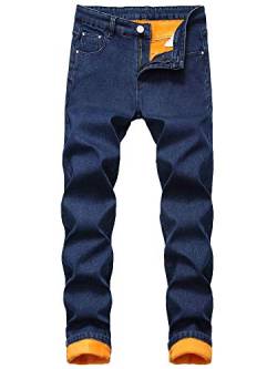 Herren Fleece Gefüttert Jeans Denim Hose Winter Warm Dicke Hose mit Taschen, dunkelblau, 38 von Achinel