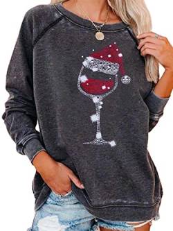 Weihnachts-Sweatshirts für Damen, Rundhalsausschnitt, Langarm-Shirts, Pullover, Bluse, Damen, Weihnachts-Top, grau, XXXXL von Achinel