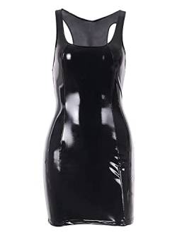 Achlibe Damen PU Bodycon Kleid Ärmellos Bleistiftkleid Latex Leder Kleid Minikleid Tank Kleid Party Club Kleider, Schwarz , L von Achlibe