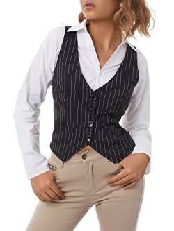 Achlibe Damen Retro Blazer Weste Mantel Slim V Ausschnitt Button Down Weste Party Arbeit Y2k Vintage Tops, A-c-Schwarz gestreift, 36 von Achlibe