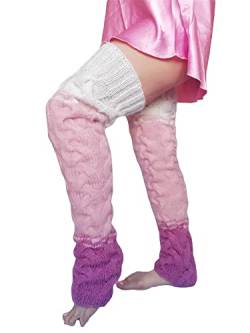 Achlibe Damen Wolle Oberschenkelhohe Socken Zopfstrick Overknee Socken Flauschig Warm Lange Stiefel Socken Beinstulpen, I-pink, One size von Achlibe