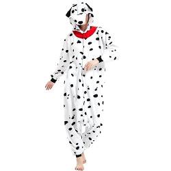 Achlibe Halloween Damen Herren Tier Kostüm Jumpsuit Langarm Plüsch Pyjama Button Down Strampler Cosplay Outfit Strampler, Dalmatiner, 42 von Achlibe