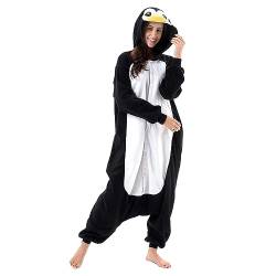 Achlibe Halloween Damen Herren Tier Kostüm Jumpsuit Langarm Plüsch Pyjama Button Down Strampler Cosplay Outfit Strampler, pinguin, 38 von Achlibe